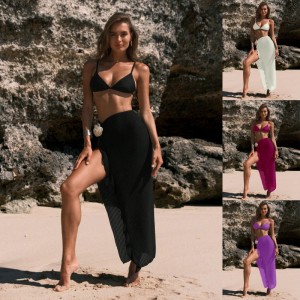 2025 New Style Hot Girl Niche Long Dress with Flower Pattern Beach Set, Foreign Trade Solid Color Bikini Three-piece Set, Vacation Swimsuit for Women 8891 price:$119.99