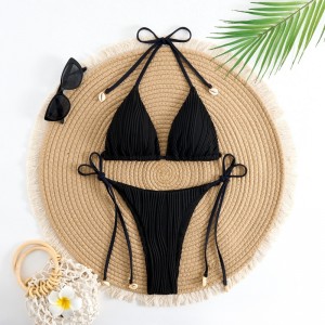 2025 European and American foreign trade solid-color laced two-piece sexy bikini for women, three-piece swimsuit for hot girls 8940 price:$79.99