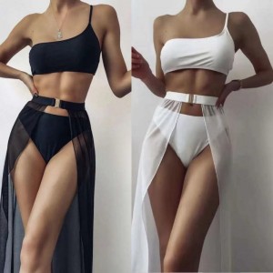 2025 Fashion New Style European and American Style Lace-up Sexy Backless Bikini Three-piece Set, Backless Swimsuit, Available in Stock V041 price:$79.99
